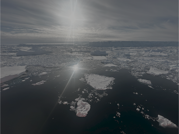 A photo taken during a Korea Polar Research Institute expedition in 2026 shows icebergs calving at a steady pace from the front of Thwaites Glacier in West Antarctica.